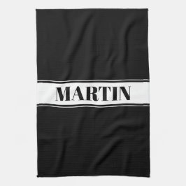 Aangepaste zwarte en witte naam Stripe Theedoek