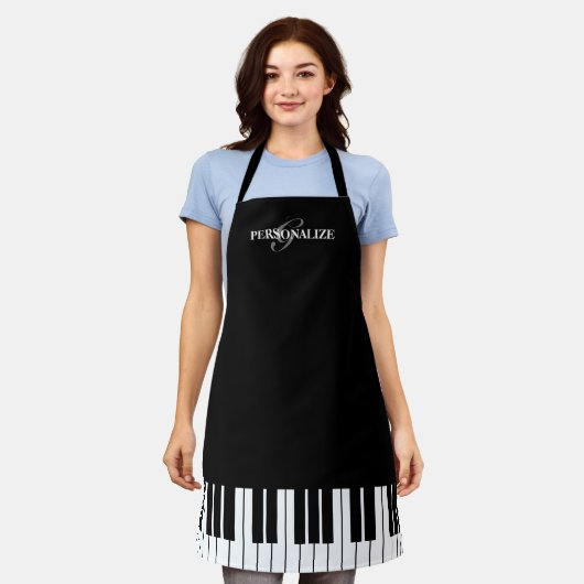 Aangepaste zwarte en witte pianosleutels keuken ko schort (Gedragen)