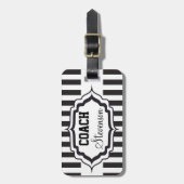 Aangepaste zwarte en witte strepe coach bagagelabel (Voorkant verticaal)