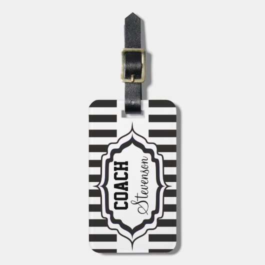 Aangepaste zwarte en witte strepe coach bagagelabel (Voorkant verticaal)