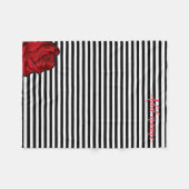 Aangepaste, zwarte en witte strepen, met Roos. Fleece Deken (Voorkant (Horizontaal))