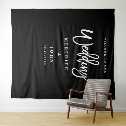 Aangepaste Zwarte En Witte Trouwachtergrond Wandkleed (In Situ (horizontaal))