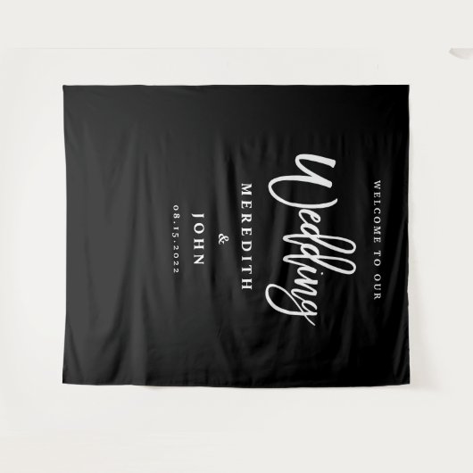 Aangepaste Zwarte En Witte Trouwachtergrond Wandkleed (Voorkant (horizontaal))