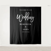 Aangepaste Zwarte En Witte Trouwachtergrond Wandkleed (Voorkant)