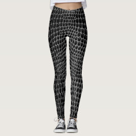 Aangepaste zwarte faux krokodillenhuid Leggings