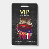 Aangepaste Zwarte Glitter VIP-pas voor Evenementen Badge (Achterkant)