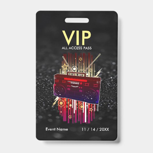 Aangepaste Zwarte Glitter VIP-pas voor Evenementen Badge (Voorzijde)