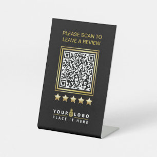 Aangepaste zwarte Gold QR Company Business Logo Re Reclamebord Met Voetstuk