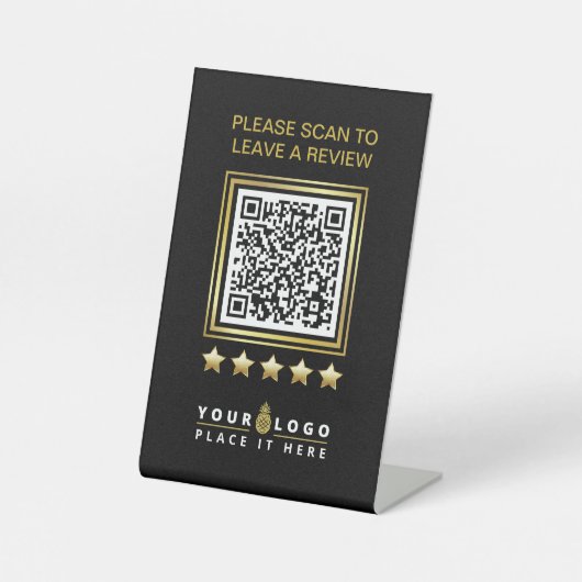 Aangepaste zwarte Gold QR Company Business Logo Re Reclamebord Met Voetstuk (Voorkant)