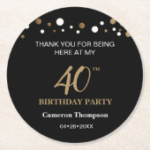 Aangepaste zwarte goudConfetti 40e verjaardag Ronde Kartonnen Onderzetter (Voorkant)