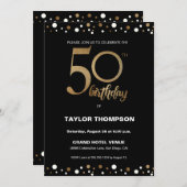 Aangepaste zwarte goudConfetti Klassieke 50e parti Kaart (Voorkant / Achterkant)