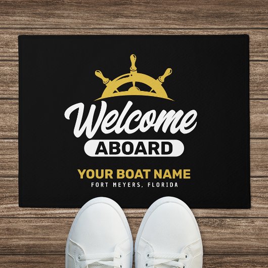 Aangepaste Zwarte Gouden Bootnaam Welkom Aan Boord Deurmat