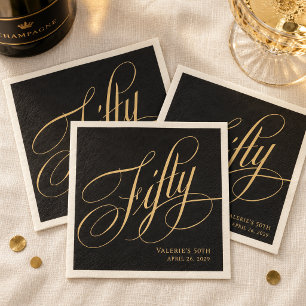 Aangepaste Zwarte Gouden Calligrafie Script 50ste Servet