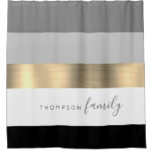 Aangepaste zwarte gouden familienaam douchegordijn (Voorkant)