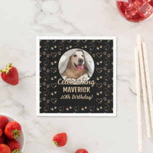 Aangepaste Zwarte Gouden Foto Pootafdruk Hond Verj Servet