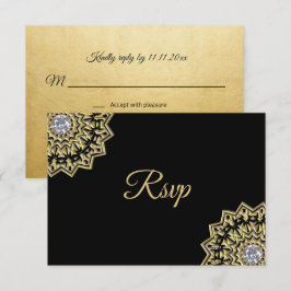 Aangepaste Zwarte Gouden Indiase Mandala RSVP Huwe Kaart