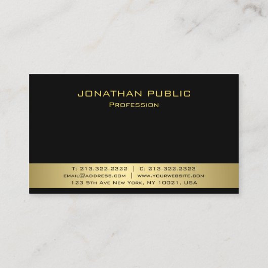 Aangepaste zwarte gouden moderne monogram elegante visitekaartje (Achterkant)