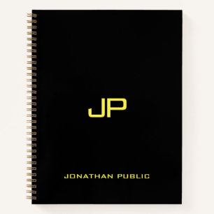 Aangepaste Zwarte Gouden Monogram Naam Elegante Sj Notitieboek