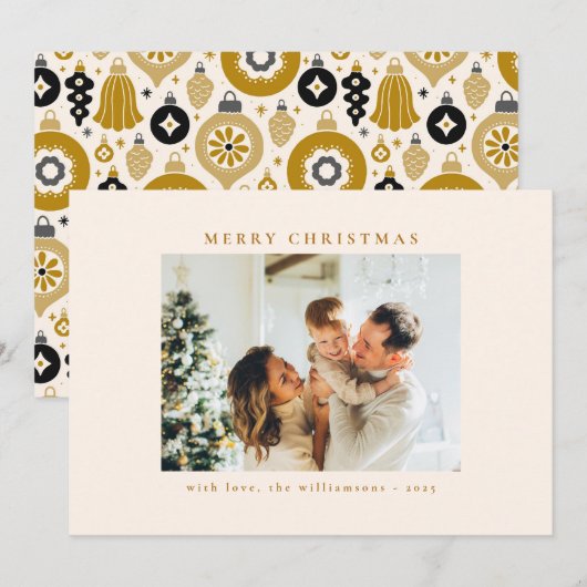 Aangepaste zwarte gouden versieringen Kunst Kerstm Feestdagenkaart (Voorkant / Achterkant)