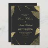 Aangepaste Zwarte Gouden Winter Bladeren Huwelijk Kaart (Voorkant / Achterkant)