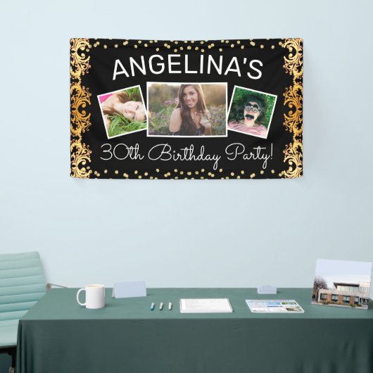 Aangepaste zwarte & goudfoto op feestdag spandoek (Beurs)