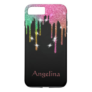 Aangepaste zwarte goudglitter-Confetti iPhone 8/7 Plus Hoesje