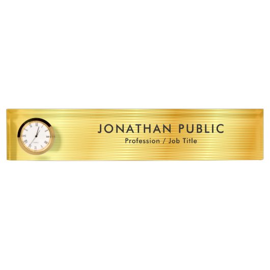 Aangepaste zwarte goudlegant moderne Sjabloon-klok Naambordje (Voorkant)