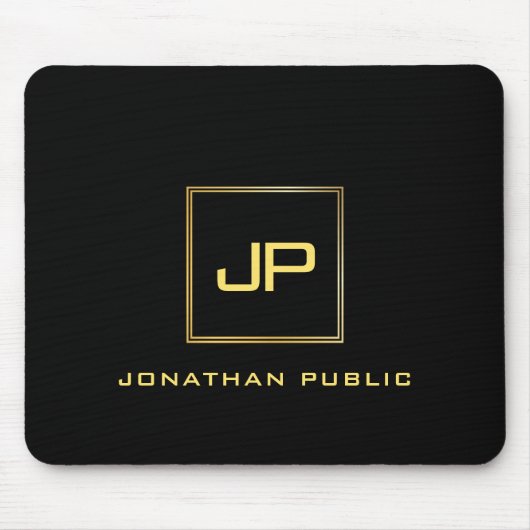 Aangepaste zwarte goudmonogrammen Sjabloon Modern Muismat (Voorkant)