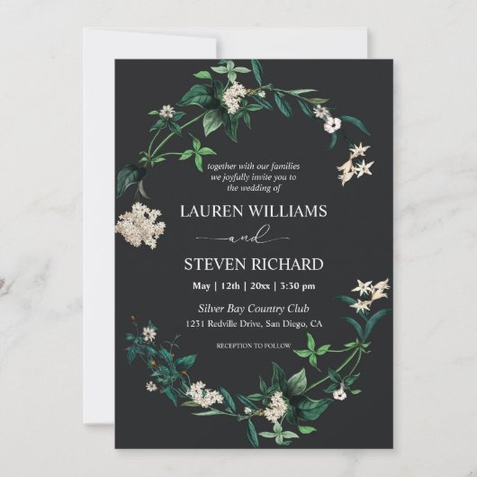 Aangepaste zwarte groene bladeren witte bloemen Pr Kaart (Voorkant)