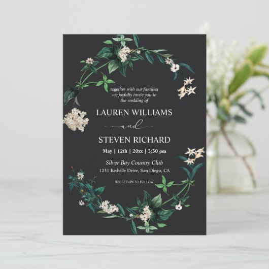 Aangepaste zwarte groene bladeren witte bloemen Pr Kaart (Staand voorkant)