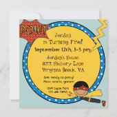 Aangepaste zwarte haarjongen Super Hero Birthday n Kaart (Achterkant)