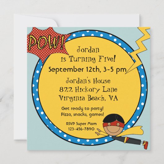 Aangepaste zwarte haarjongen Super Hero Birthday n Kaart (Achterkant)