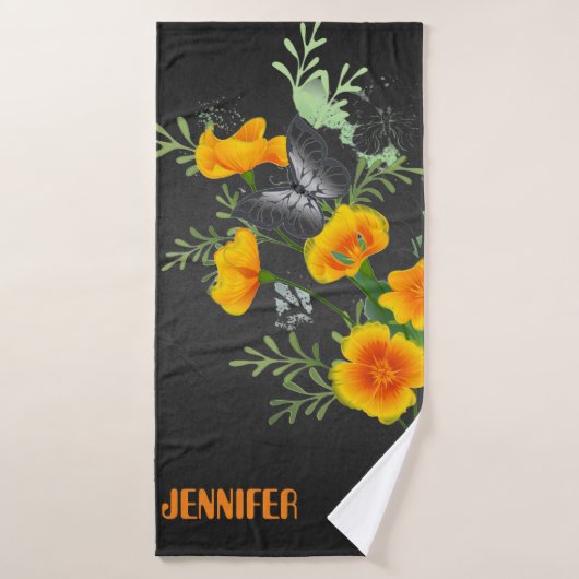 Aangepaste zwarte handdoekset met oppies en vlinde bad handdoek (Badhanddoek)