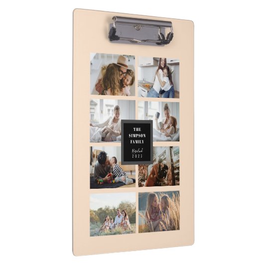 Aangepaste zwarte INSTA-serie Foto Collage Beige Klembord (Rechts)