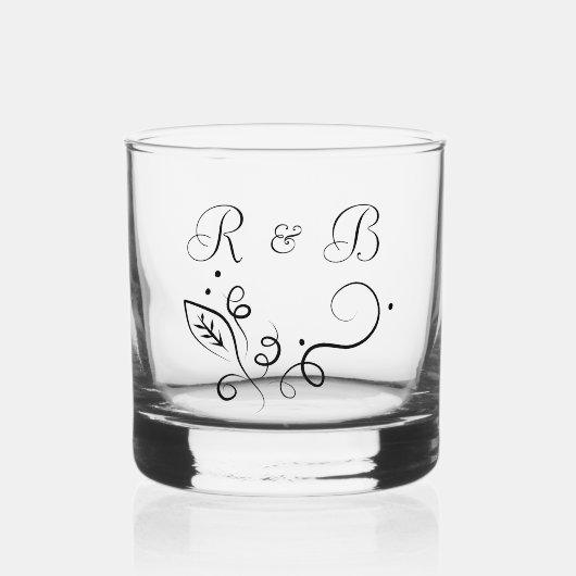 Aangepaste zwarte kalligrafie paar namen Initialen Whisky Glas (Voorkant)
