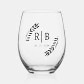 Aangepaste zwarte kalligrafie paar namen Initialen Wijnglas Zonder Voet (Voorkant)