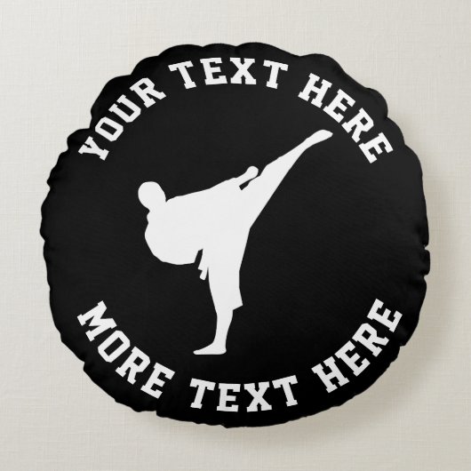 Aangepaste zwarte karate schoppen vechtkunst rond kussen (Voorkant)