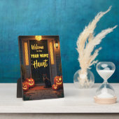 Aangepaste zwarte kat en volle maan Halloween Fotoplaat (Zijkant)