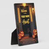 Aangepaste zwarte kat en volle maan Halloween Fotoplaat (Zijkant)