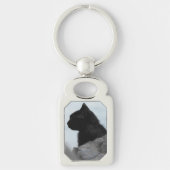 Aangepaste Zwarte Kat Foto Pet Lover Zilveren Sleu Sleutelhanger (Voorkant)