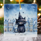 Aangepaste Zwarte Kat Winter Familie Kerstvakantie Keramisch Ornament