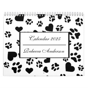 Aangepaste zwarte kattenpoot printkalender met not kalender