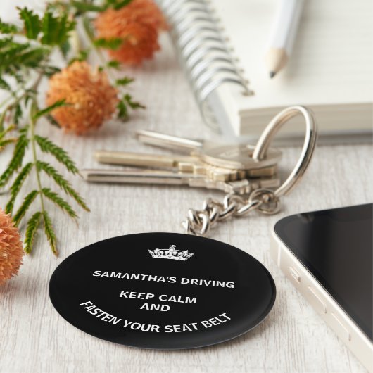 Aangepaste zwarte Keep Calm girly Sleutelhanger (Zijkant)