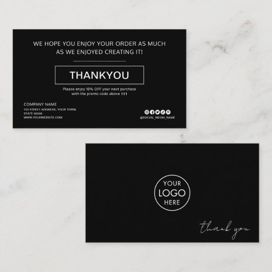 Aangepaste zwarte korting Dank u Business Logo (Voorkant / Achterkant)