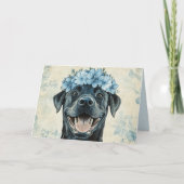 Aangepaste Zwarte Labrador Blauwe Bloemengroet Kaart (Voorkant)