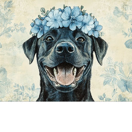 Aangepaste Zwarte Labrador Blauwe Bloemengroet Kaart