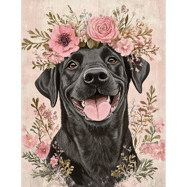 Aangepaste Zwarte Labrador Roze Bloemrijke Groet  Kaart