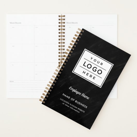 Aangepaste zwarte marmer Business Logo Employee Na Planner (Display)