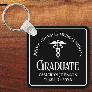 Aangepaste zwarte medische school afstudeercadeau sleutelhanger