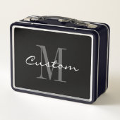 Aangepaste zwarte metalen lunchbox met elegant mon (Achterkant)